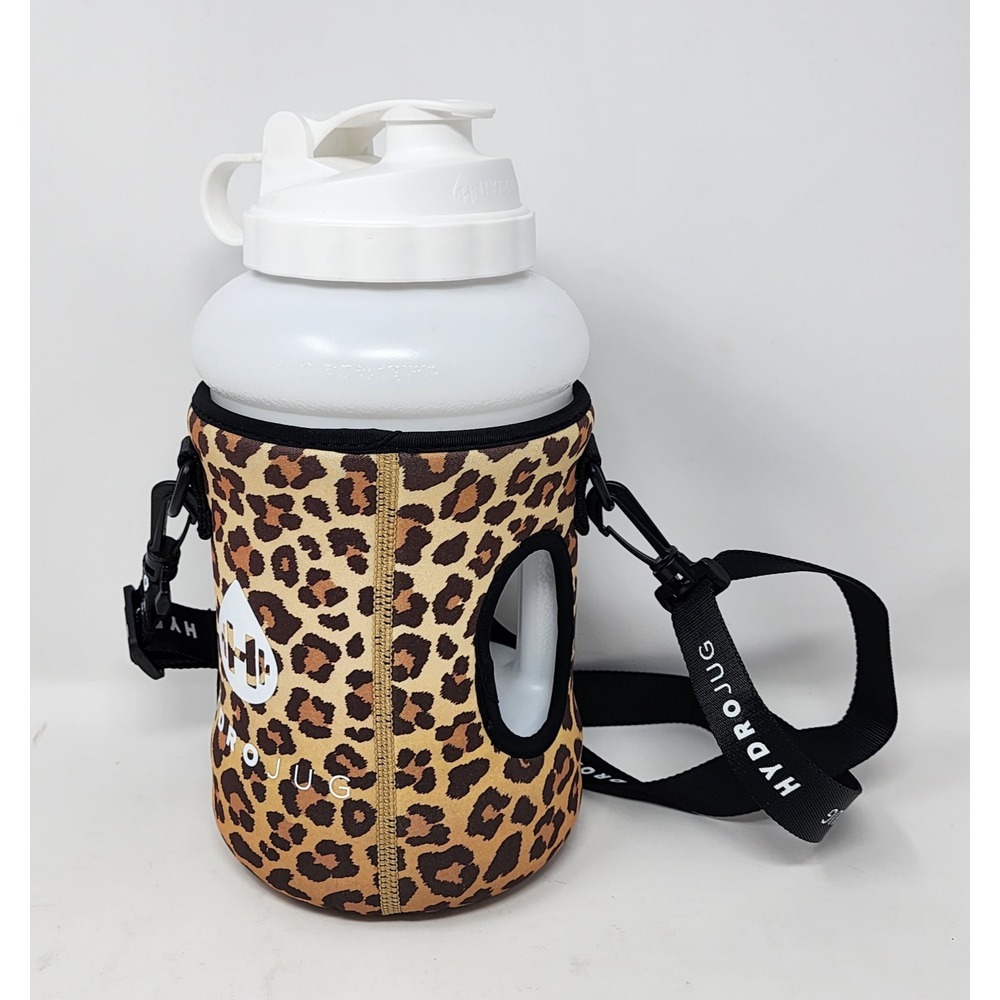HYDROJUG White 73 Oz Jug With Animal Leopard Print‎ Sleeve and Strap NWOT